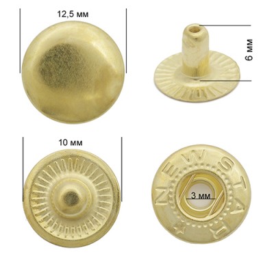 Кнопки установочные "Альфа", цвет золото, диам. 12,5 мм, 10 шт